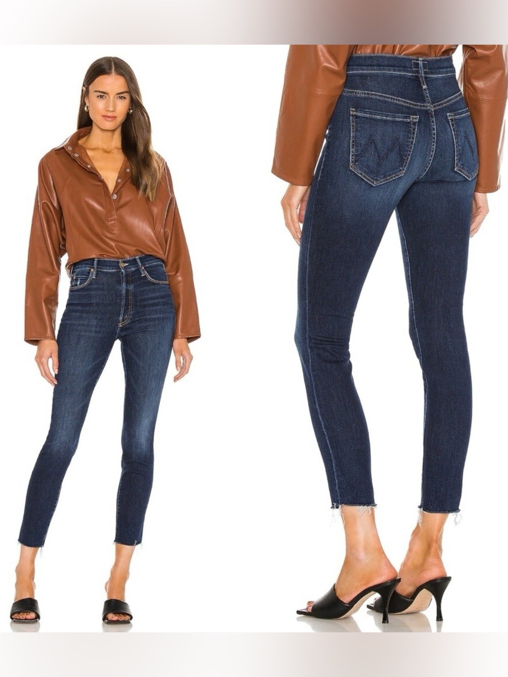MOTHER The Stunner Ankle Fray Teaming Up Dark Wash Denim sz 25 Distressed Skinny